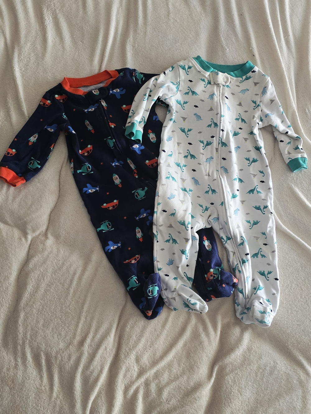 Navy & White Dino and Rocket Footed One-Pieces for Kids